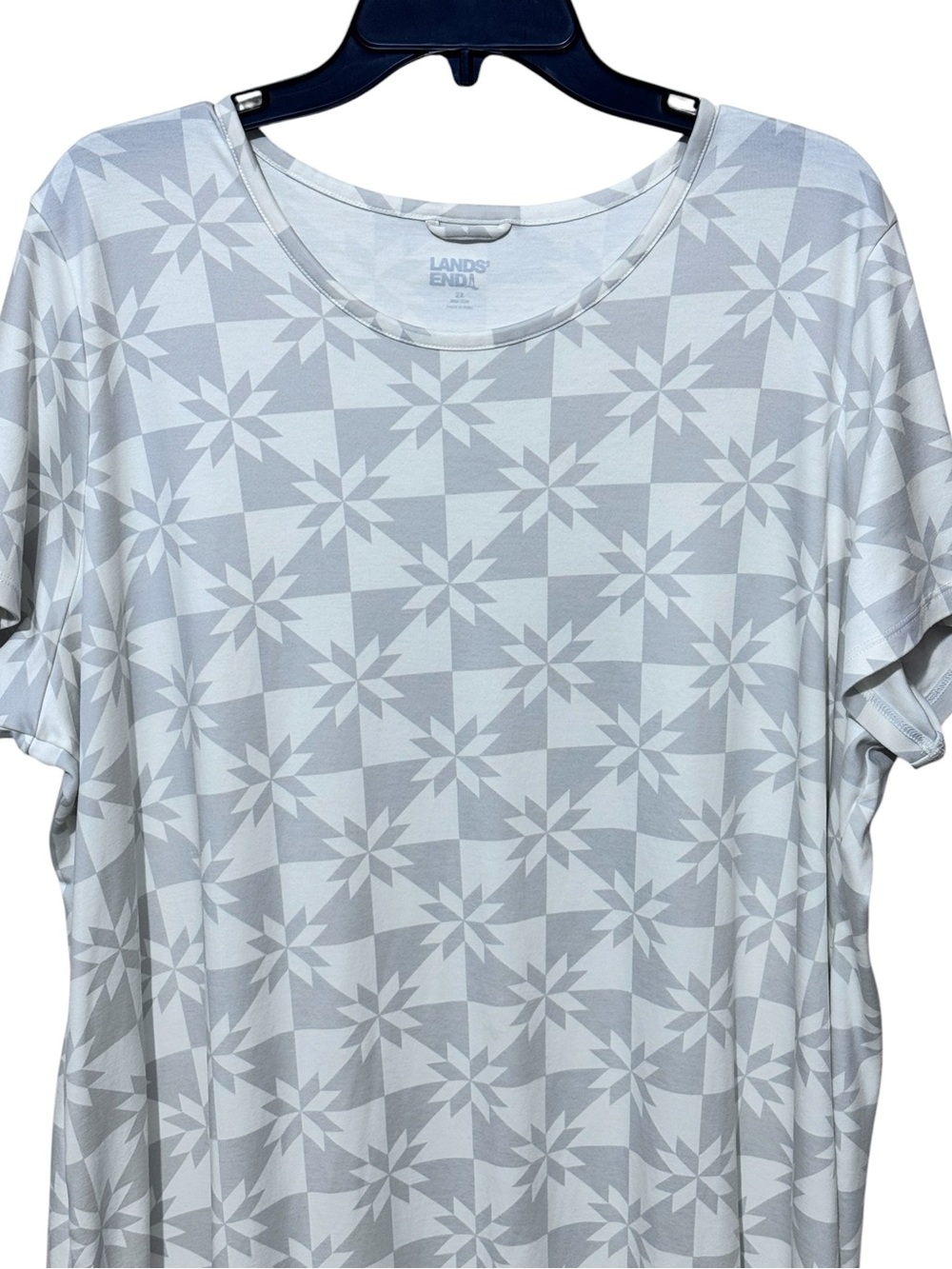LANDS’ END Geometric Short-Sleeve Nightgown 2X 26” P2P Gray/Off White NWOT - Picture 5 of 12